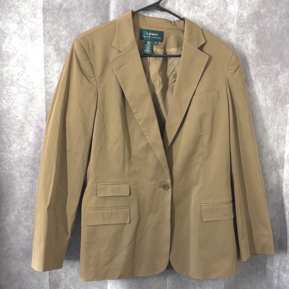 Lauren Ralph Lauren Womens Size 14 Tan Single Button Breasted Jacket Blazer $245